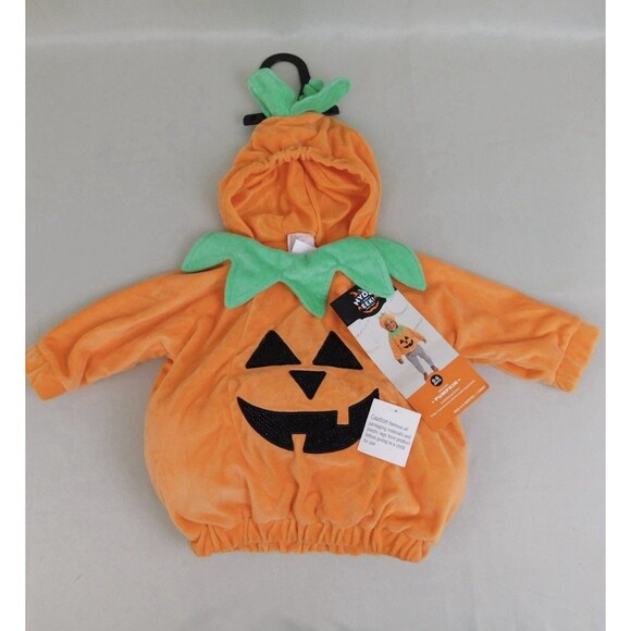 Plush Infant Pumpkin Hooded Pullover Halloween Costume Baby 0-6 Months Puffy - Picture 2 of 5